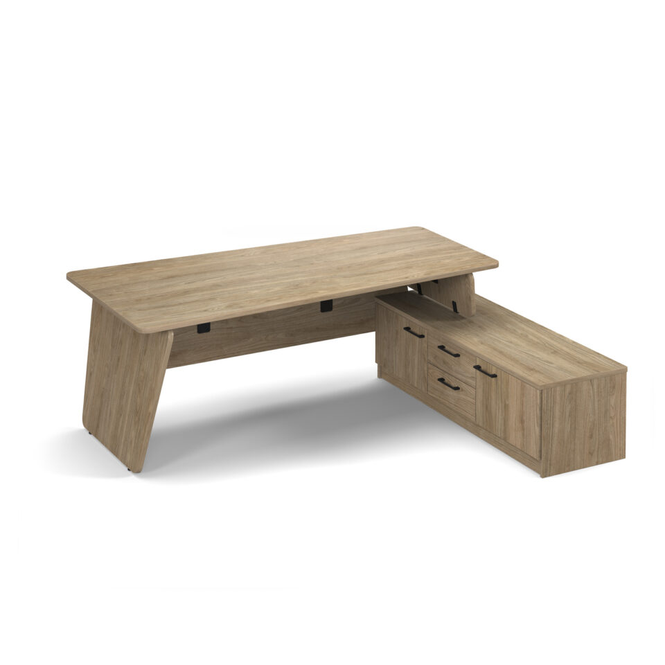 Anson executive desk with panel end legs 2000mm x 1000mm with 1600mm deep return - barcelona walnut