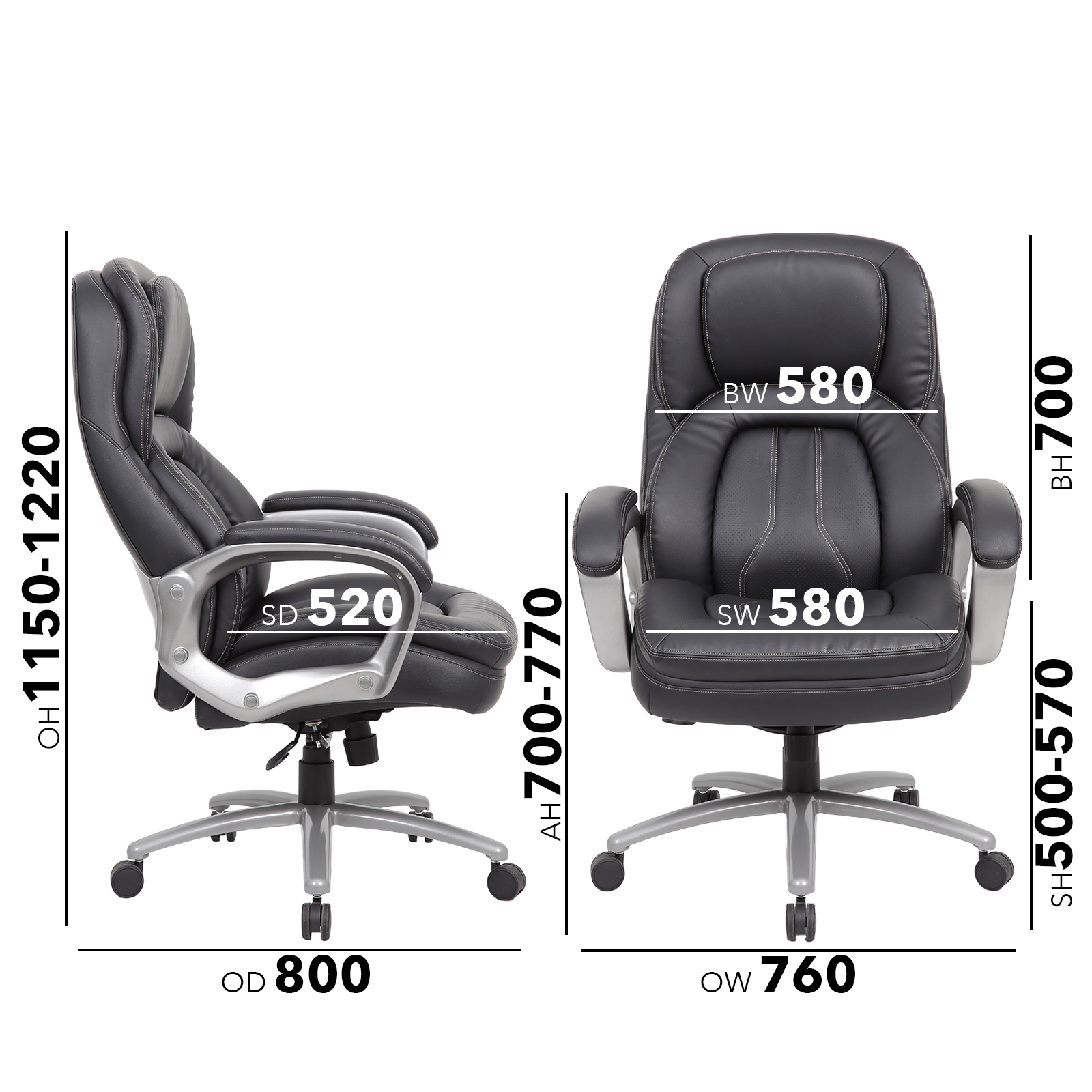 Atlas bariatric executive chair - black faux leather faced - Image 4