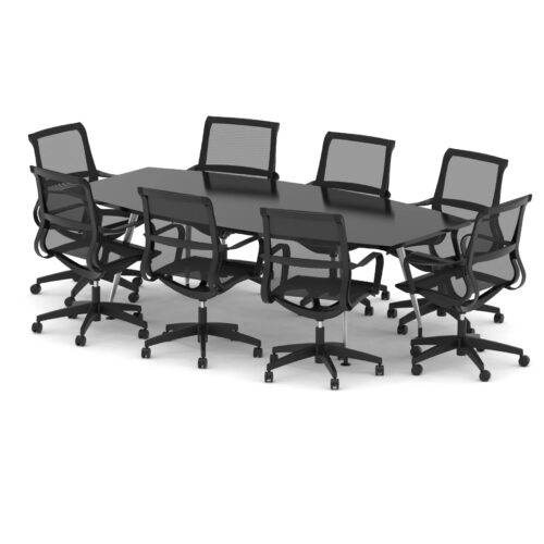 High Gloss 2400mm Writable Boardroom Table - with 8 x Lula Chairs Bundle