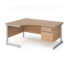 Contract 25 left hand ergonomic desk with 2 drawer pedestal and silver cantilever leg