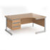 Contract 25 right hand ergonomic desk with 3 drawer pedestal and silver cantilever leg