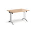 Rectangular folding leg table with chrome legs and curved foot rails