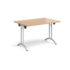 Rectangular folding leg table with silver legs and curved foot rails