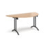 Semi circular folding leg table with black legs and curved foot rails