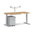 Elev8 Mono straight sit-stand desk 1600mm wide - silver frame, with matching double monitor arm, steel pedestal and cable tray bundle