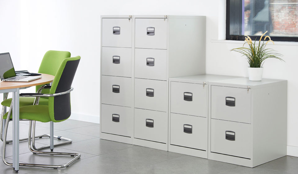 Steel 3 drawer contract filing cabinet 1016mm high - goose grey