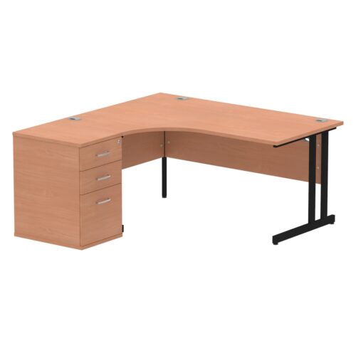 Impulse Left Crescent Desk, Black Cantilever Leg Workstation - with 600mm pedestal