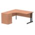 Impulse Left Crescent Desk, Black Cantilever Leg Workstation - with 600mm pedestal