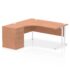 Impulse Left Crescent Desk, White Cantilever Leg Workstation - with 600mm pedestal