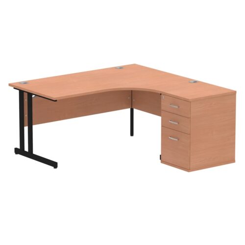 Impulse Right Crescent Desk, Black Cantilever Leg Workstation - with 600mm pedestal