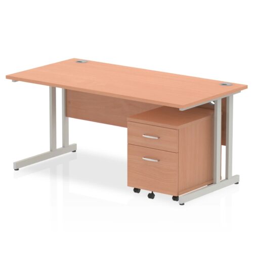Impulse Straight Desk, Silver Cantilever Leg - With 2 Drawer Mobile Pedestal