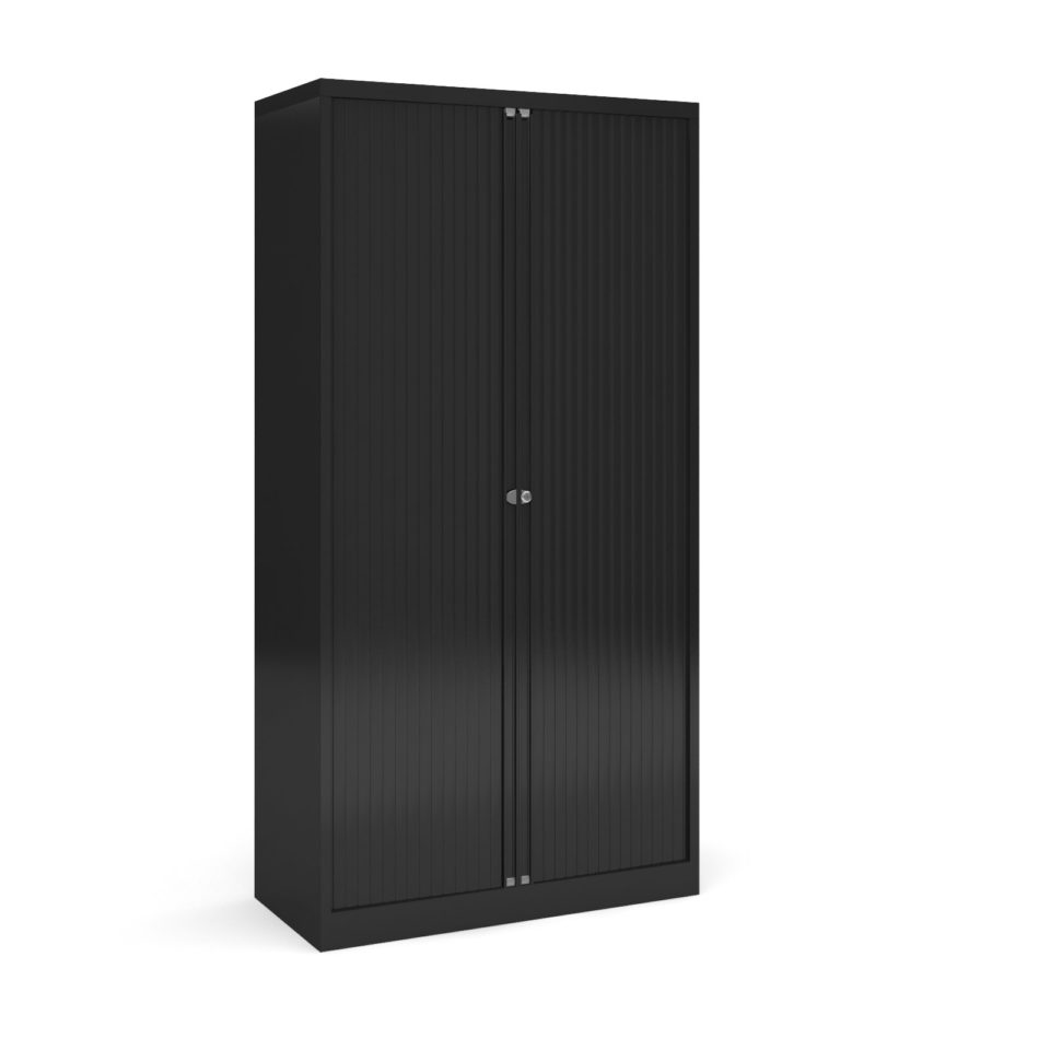 Steel high tambour cupboard 1970mm high - black