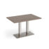 Eros rectangular dining table with flat brushed steel rectangular base and twin uprights