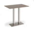 Eros rectangular poseur table with flat brushed steel rectangular base and twin uprights