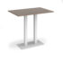 Eros rectangular poseur table with flat white rectangular base and twin uprights