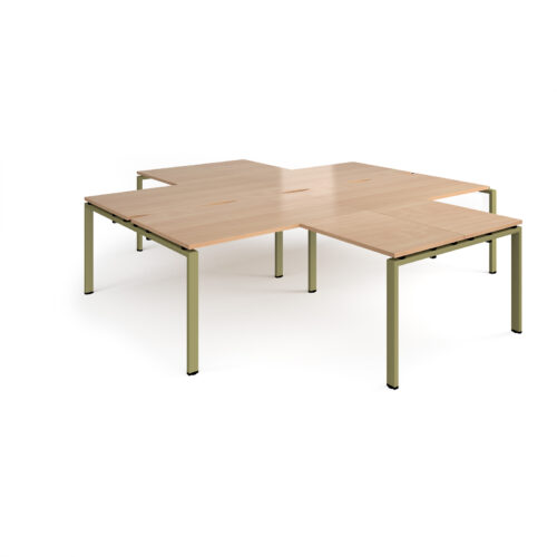 Adapt back to back 4 desk cluster with 800mm return desks - green frame