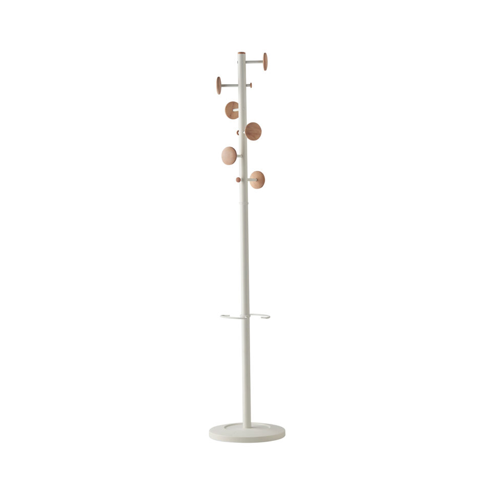 Ersa coat stand with 6 coat hooks and 3 umbrella hooks - White & Oak - Image 2