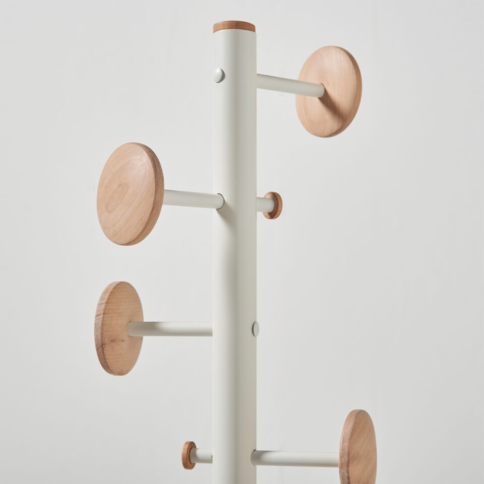 Ersa coat stand with 6 coat hooks and 3 umbrella hooks - White & Oak - Image 3