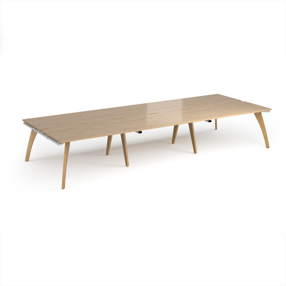 Fuze triple back to back desks 1600mm deep - with oak legs