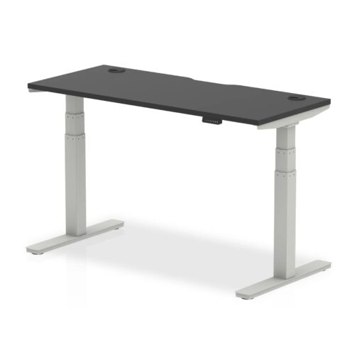 Air Height Adjustable Black Series Slimline Desk with Cable Ports, Silver Leg - 600mm deep
