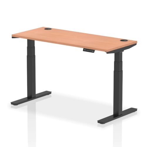 Air Height Adjustable Slimline Desk with Cable Ports, Black Leg - 600mm deep