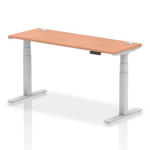 Air Height Adjustable Slimline Desk with Cable Ports, Silver Leg - 600mm deep