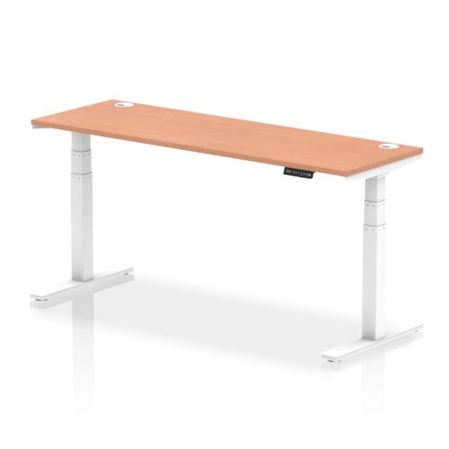 Air Height Adjustable Slimline Desk with Cable Ports, White Leg - 600mm deep