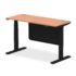 Air Height Adjustable Slimline Desk with Cable Ports, with Steel Modesty Panel, Black Leg - 600mm deep