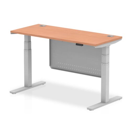 Air Height Adjustable Slimline Desk with Cable Ports, with Steel Modesty Panel, Silver Leg - 600mm deep