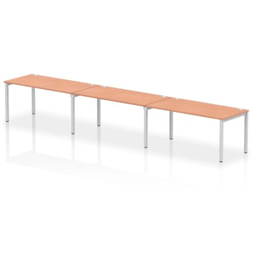 Impulse Single Row Bench Desk - 800mm deep, Silver Frame, 3 Person