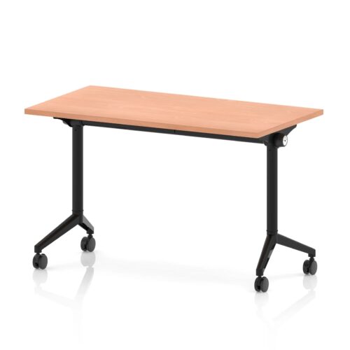 Impulse+ Slimline Flip Top Rectangular Table, Black legs, D600mm