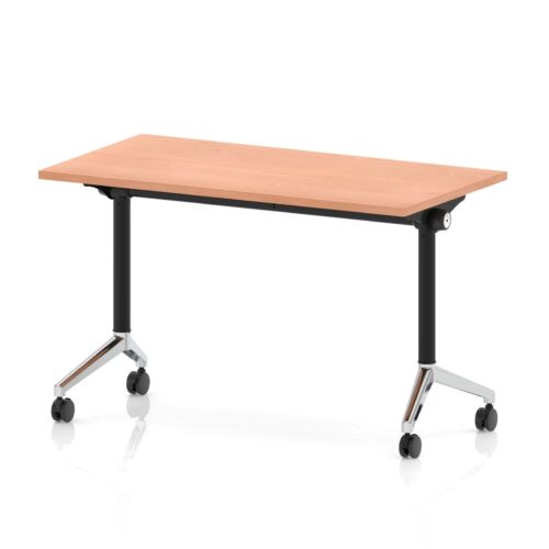 Impulse+ Slimline Flip Top Rectangular Table, Chrome legs, D600mm