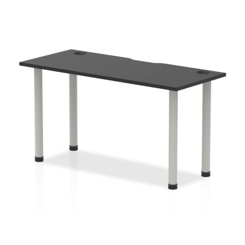Impulse Black Series Slimline Straight Table, Silver Leg - 600mm deep