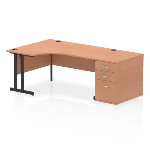 Impulse Left Crescent Desk, Black Cantilever Leg Workstation - with 800mm pedestal