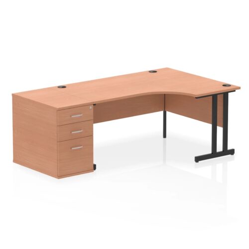 Impulse Right Crescent Desk, Black Cantilever Leg Workstation - with 800mm pedestal