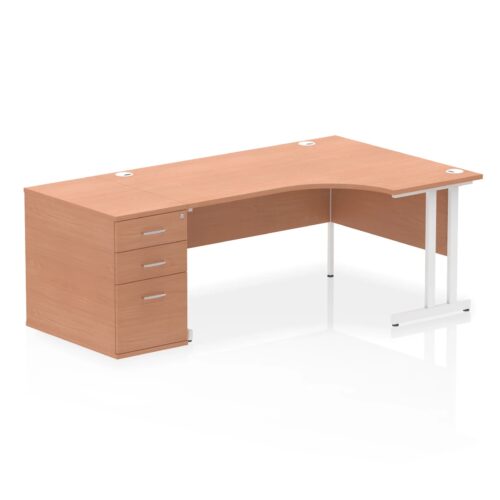 Impulse Right Crescent Desk, White Cantilever Leg Workstation - with 800mm pedestal