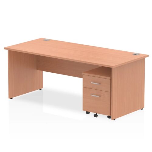 Impulse Panel End Straight Desk - 800mm deep, With 2 Drawer Mobile Pedestal
