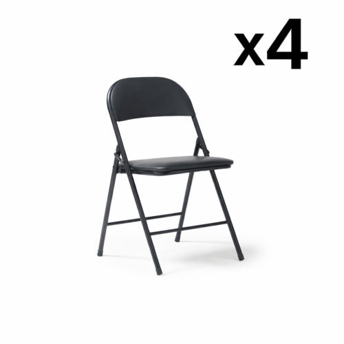 Kava steel folding chair with soft padded PVC seat and back - 4 Units per box - Black