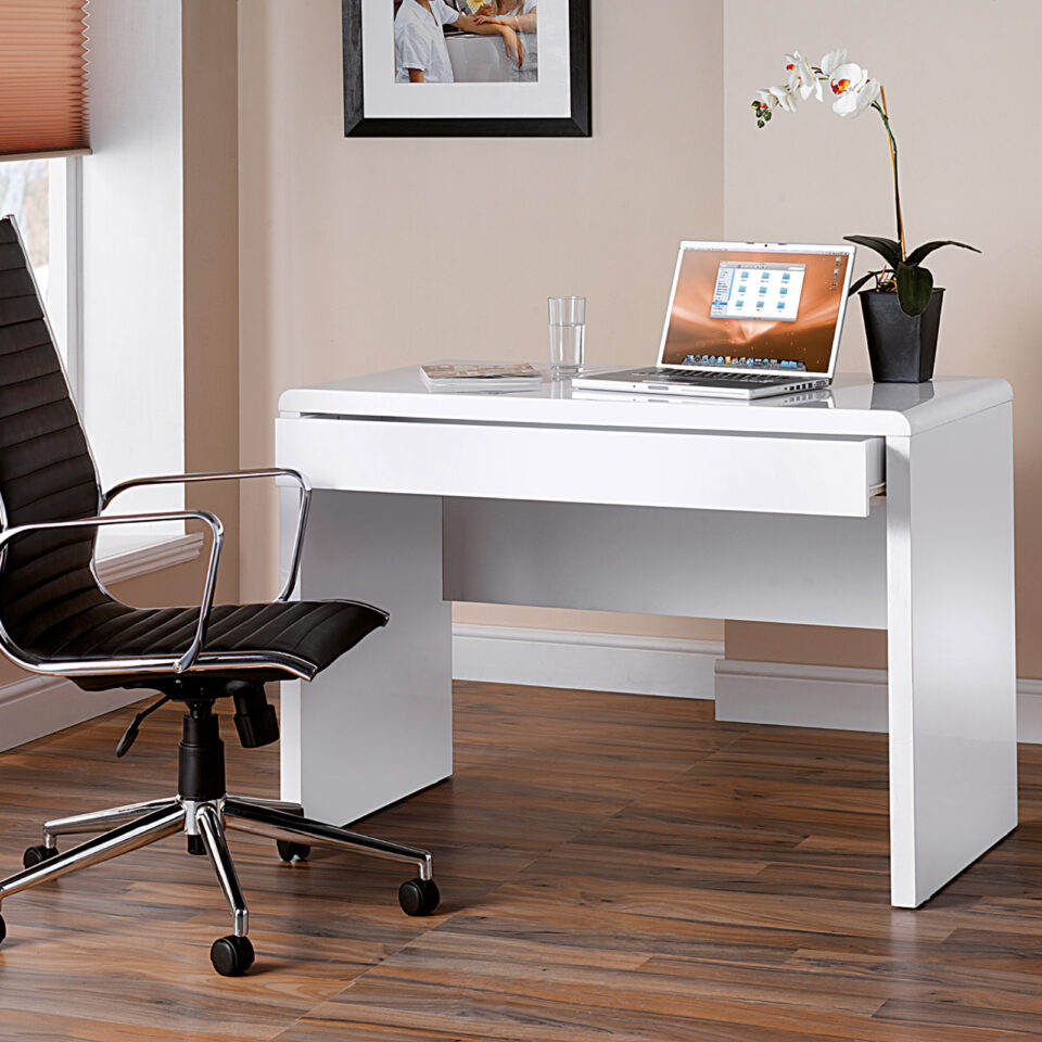 Luxor home office workstation with integrated full length drawer - white gloss - Image 2