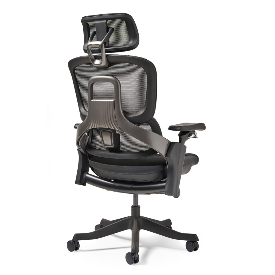 Lyra is a fully ergonomic task chair with adjustable arms and integrated head rest in black - Image 2