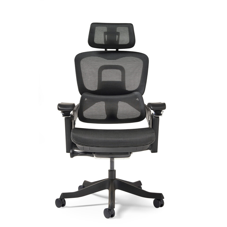 Lyra is a fully ergonomic task chair with adjustable arms and integrated head rest in black - Image 4
