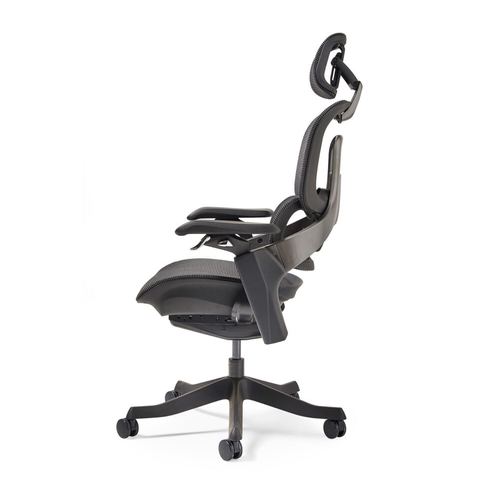 Lyra is a fully ergonomic task chair with adjustable arms and integrated head rest in black - Image 5