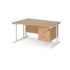 Maestro 25 left hand wave desk with 3 drawer pedestal - white cantilever leg