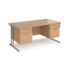 Maestro 25 straight desk 800mm deep with two x 2 drawer pedestals - silver cantilever leg frame