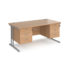 Maestro 25 straight desk 800mm deep with two x 3 drawer pedestals - silver cantilever leg