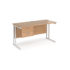 Maestro 25 straight desk 600mm deep with 2 drawer pedestal - white cantilever leg