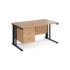 Maestro 25 straight desk 800mm deep with 3 drawer pedestal - black cable managed leg