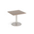 Monza square dining table with flat round brushed steel base