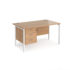 Maestro 25 straight desk 800mm deep with 3 drawer pedestal - white H-frame leg