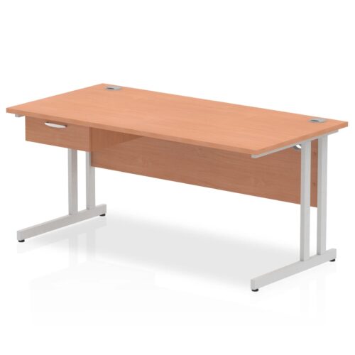 Impulse Straight Desk, Silver Cantilever Leg - With 1 x Single Drawer